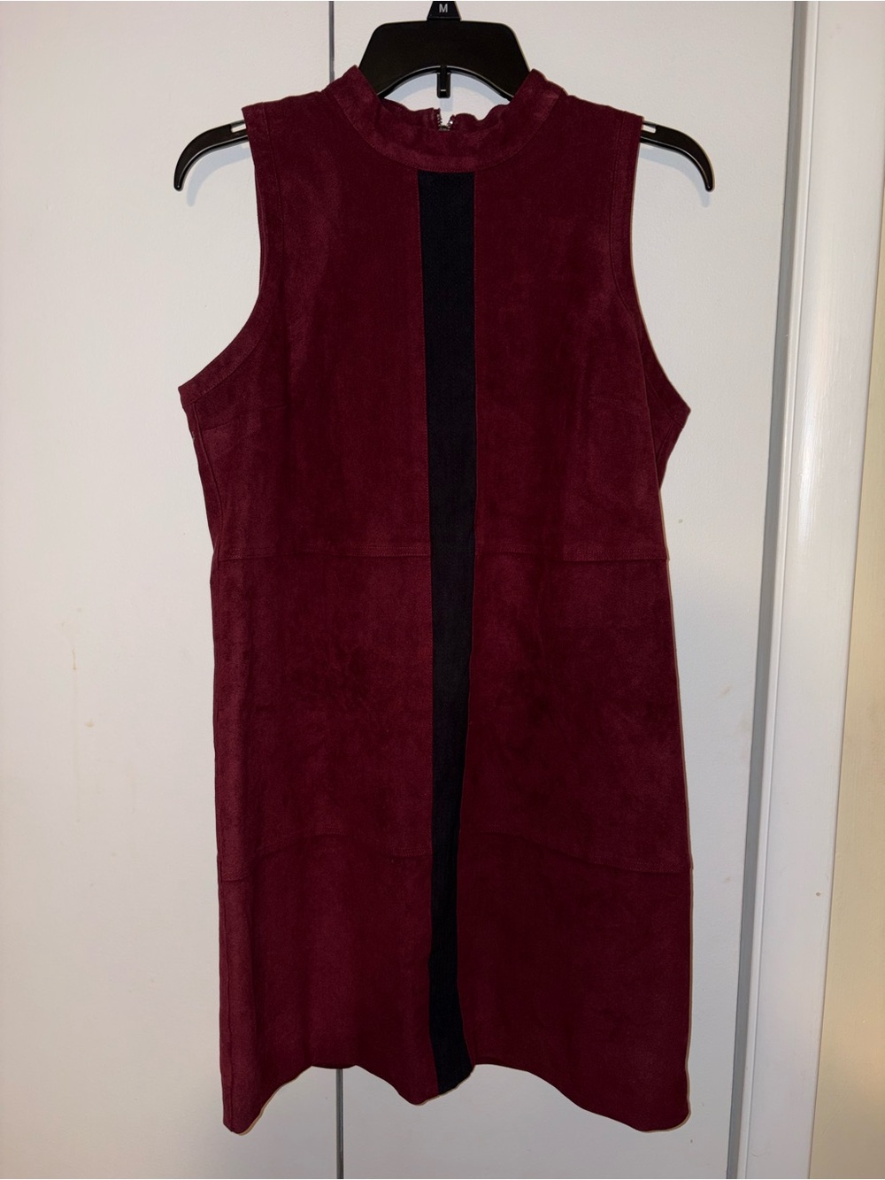 Abercrombie & Fitch Burgundy Suede Sleeveless Shift Dress with Black Center